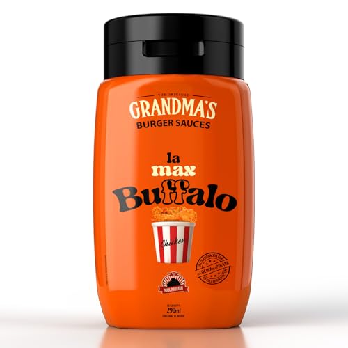 Max Protein Grandma's - LA MAX BUFFALO - Salsa Búfalo - Salsa Toque Picante e Intenso, para Allitas, Hamburguesas - Menos de 18 kcal por toma - Baja en Azúcares y en Grasas - Colab "Cocina del Pirata"