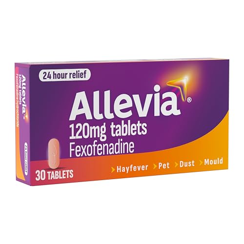 Allevia Hayfever Allergy Tablets Prescription Strength 120 mg Fexofenadine 24hr Relief Acts Within 1 Hour Including Sneezing Watery Eyes Itchy and Runny Nose 30 Tablets