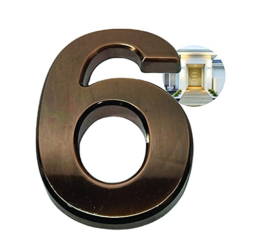 PARENCE - Número de puerta 3D - 10 cm - Plástico premium cepillado - Efecto dorado brillante - Adhesivo extra fuerte - Número de puerta, calle, casa (6, Cobre) Cover