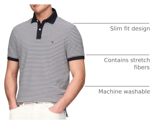 Image of Tommy Hilfiger Men's Short Sleeve Polo Shirts in Slim Fit with Stretch and Organic Pique Cotton