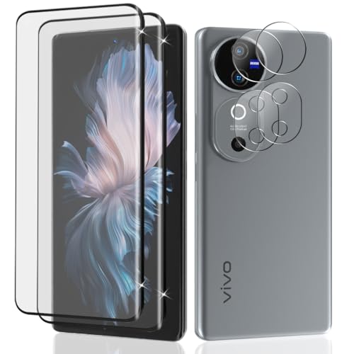 Teenrpov Cristal Vidrio Templado para Vivo V40 5G, 2 Piezas 9H Dureza Protector de Pantalla + 2 Protector de Lente de Cámara, Anti-Rasguños Protector Pantalla, Sin Burbujas HD