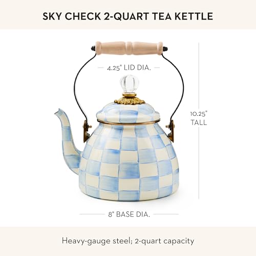 Image of MACKENZIE-CHILDS Tea Kettle, 2 Quarts, Light-Blue-and-White Sky Check