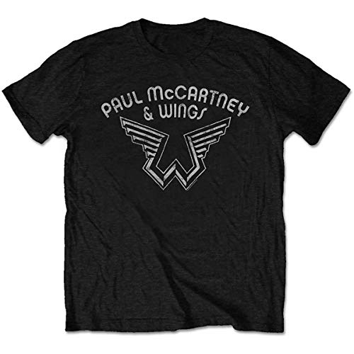 Rock Off officially licensed products Paul Mccartney Wings Logo Official Tee T-Shirt Mens Unisex - Les Beatles, Paul McCartney, John Lennon, RIngo Starr, George Harrison Rock Off officially licensed products Paul Mccartney Wings Logo Official Tee T-Shirt Mens Unisex