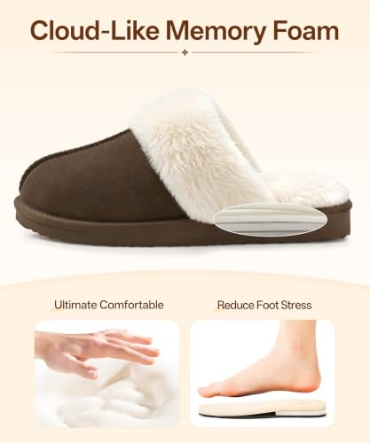 Image of Litfun Fuzzy Memory Foam Slippers for Women Indoor Outdoor House Shoes