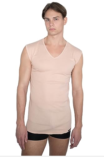 Men's Invisible Sleeveless v-Neck Business Undershirt 100% Organic Cotton Nude Beige2