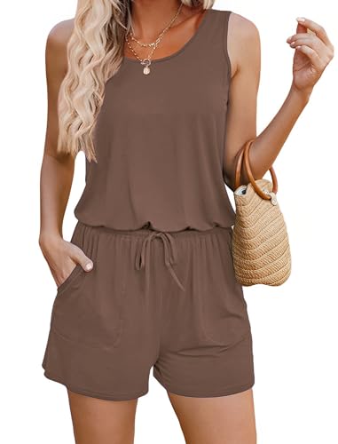 Image of ADOME Rompers for Women Summer Sleeveless Scoop Neck Tank Top Casual Short Jumpsuit Rompers with Pockets