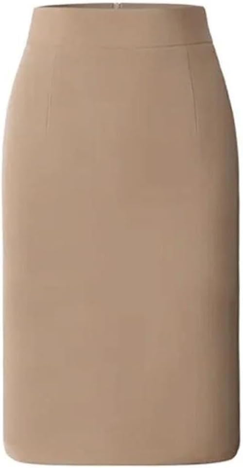 Women High Waist Midi Skirt with Slit Khaki Solid Elegant Office Work Skirts Casual Luxury Summer Business