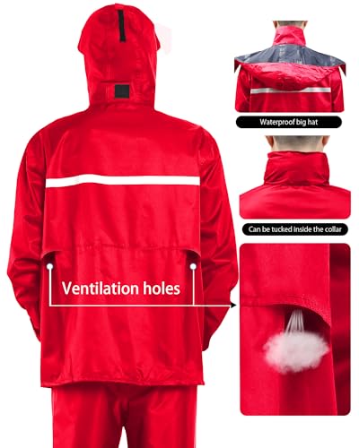 Image of iCreek Rain Suit Waterproof Jacket and Pants Hi Vis Raincoat for Men and Women Reflective Outdoor for All-Sport Work