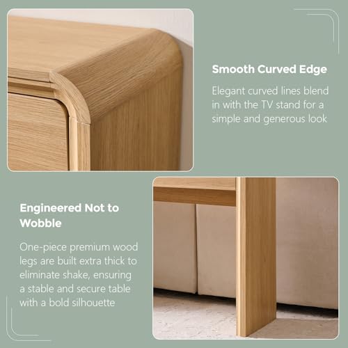 Aitjunz 63'' Console Table with 3 Drawers, Modern Entryway Table with Curved Profile Design, Narrow Long Wood Sofa Table Behind Couch Table for Living Room, Hallway, Foyer, Natural - Image 6