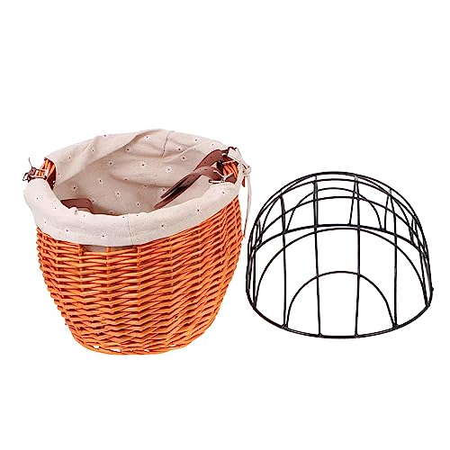 HEMOTON 1Pc Sturdy Rattan Woven Bike Basket for Pets Breathable Dog Cat Carrier with Capacity for Shopping Outdoor Adventures Durable Design Random Liner Color
