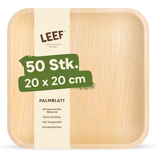 Leef 50x Palmblatt Teller eckig - Einweggeschirr kompostierbar und...