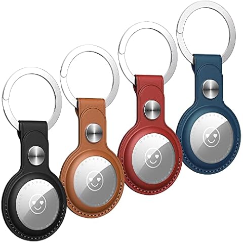 Benazcap 4 Pack PU Leather Case for AirTags Key Finder (Locator Tracker), Mini AirTags Tracker Cover Skin and Hard AirTag Keyring, AirTags Case Cover with Keychain Cover