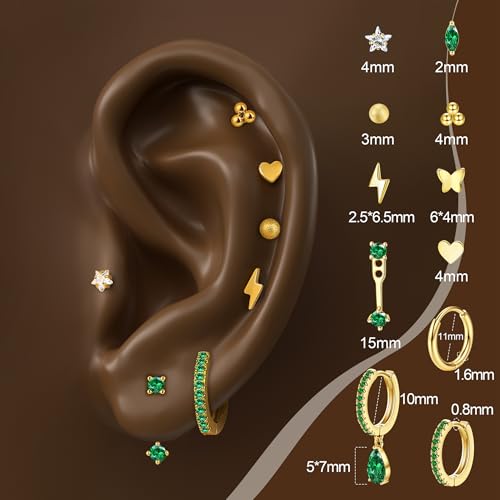 SAILIMUE Hypoallergenic Flat Back Earrings Gold Earrings Stacks Set Surgical Stainless Steel Cartilage Earring for Women Dainty Flatback Stud Small Hoop Earring Sets for Multiple Piercing4