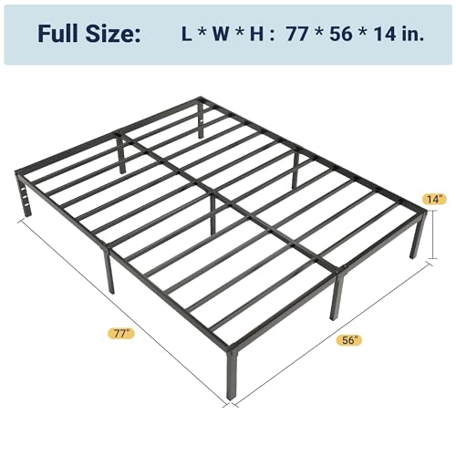 Image of Allewie Full Size Bed Frame, 14 inch Metal Platform Beds with Storage Space, No Box Spring Needed and Easy Assembly, Black