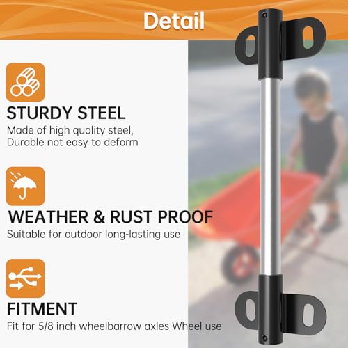 FOROIRON Heavy Duty Wheelbarrow Axle Bracket Set Compatible with 5/8” Wheelbarrow Axles Wheelbarrow Axle Shaft and Bracket Wheelbarrows Spare Part Include Bolt and Nut
