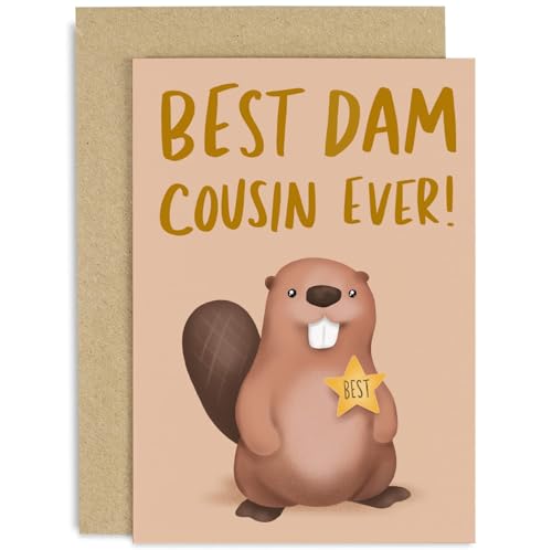 Old English Co. - Tarjeta de felicitación de cumpleaños con texto en inglés "Best Dam Cousin Ever", divertida tarjeta de cumpleaños para primos, bonita tarjeta de la familia, tarjeta de agradecimiento