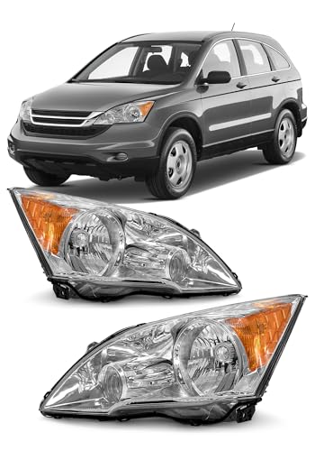 Compatible with 2007 2008 2009 2010 2011 Honda CRV Headlamp With Chrome Housing Amber Reflector Driver and Passenger Pairs (W/O Bulbs)