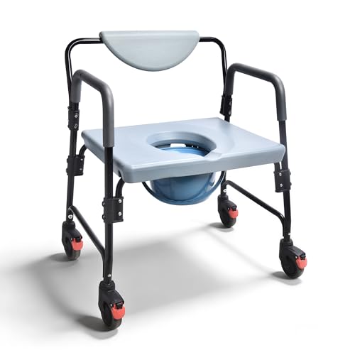 HOMDABO Bedside Commode - Rolling Shower Chair with Wheels - Portable Toilet for Elderly - Rear Locking Wheels 7-qt Commode Bucket Included HDB-601A