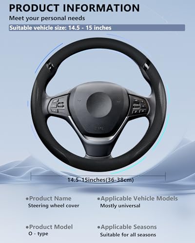 Image of Cxtiy Car Steering Wheel Cover for Men Women Universal Leather Steering Covers for Car SUV (Full-Black)