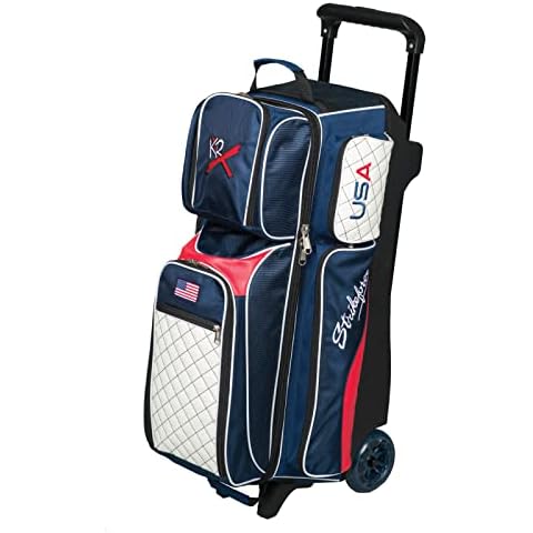 KR Strikeforce Royal Flush Triple Roller Bowling Bag - USA with 5" Smooth Kruze Urethane Wheels Cover
