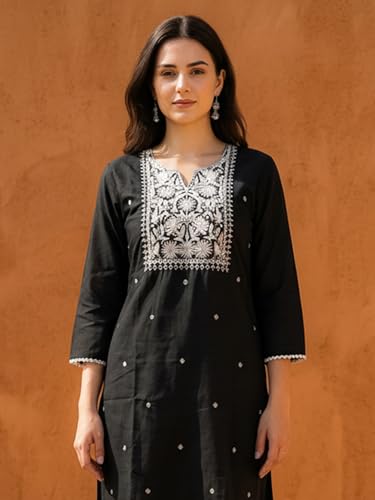 Image of INDO ERA Womens Straight Embroidered Chikankari Kurta