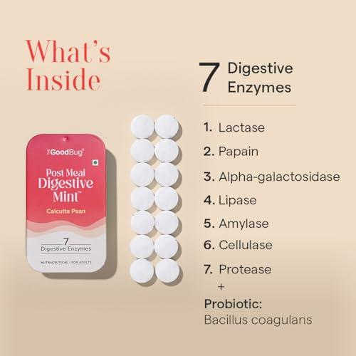 Image of The Good Bug Post Meal Digestive Mints - Calcutta Paan | Post Meal Digestion Booster | 7 Digestive Enzymes | Helps Reduce Post-Meal Heaviness, Bloating, Acidity & Discomfort | No Added Sugar | 28 Mints (14 x 2 Packs)