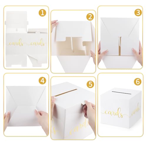 Image of Hooqict White Card Box with Slot 9.1 inch Gold Foil Gift Card Box Holder for Party, Graduation, Wedding Reception, Retirement Party Decorations, Raffle Ticket Money Envelope