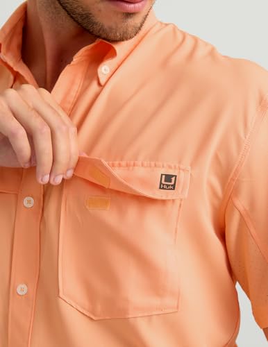 Image of HUK Men's Tide Point Kc Scott Original Artwork Short Sleeve Shirt, Fishing Button Down