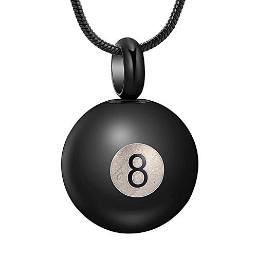 Cremation Jewelry Billiard Black 8 Ball Cremation Urn Necklace for Ashes Stainless Steel Urn Jewelry Personal Necklace
