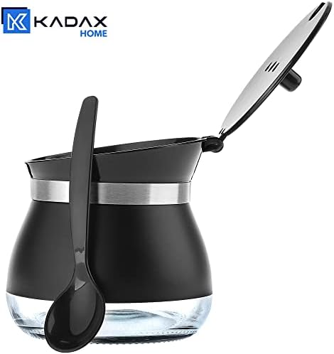 KADAX Cukiernica z łyżeczką, pojemnik na cukier 270 ml, ze szkła malowanego proszkowo, 9 x 9 cm, cukierniczka w 2 kolorach, puszka na przyprawy z pokrywką na herbatę, cukier (czarna)