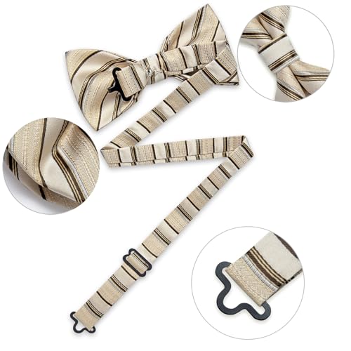 Image of DiBanGu Paisley Pre-Tied Bow Ties for Men Silk Adjustable Bowtie and Pocket Square Cufflinks for Wedding Party