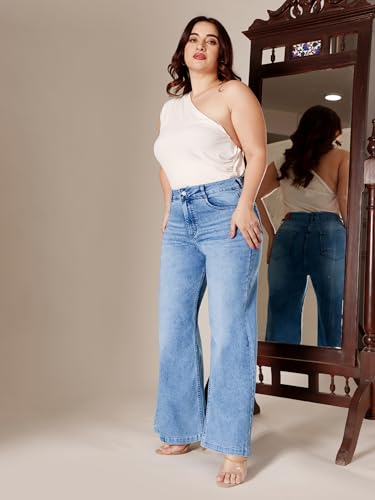 Image of Miss Chase A+ Women's Wide-Leg High-Rise Regular-Length Stretchable Shaping Denim Jeans
