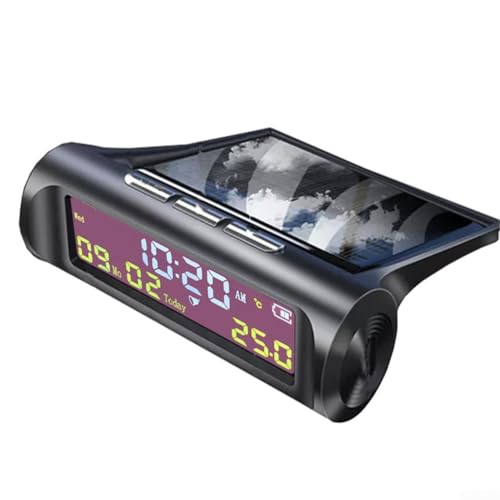 Zilimontt Thermomètre numérique LCD pour voiture, horloge LCD à énergie solaire, DC 5 V, horloge LCD multifonction avec affichage de la date, et de la...