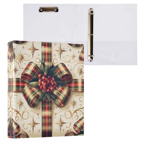 Image of Christmas Bow Holly Berries 3 Ring Binder with 2 Interior Pockets 1.5 inch Binders 3 Ring Heavy Duty Fit 8.5 inch x 11 inch Letter Size for Office School, 2 Pack