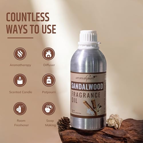 Image of Aromahpure Sandalwood Aroma Oil | 500ml Undiluted & Natural | Long-Lasting Scent for Aromatherapy, Candle & Soap Making, Diffusers, Room Freshener, Humidifier, Bathroom Revitalizer & Home Essentials