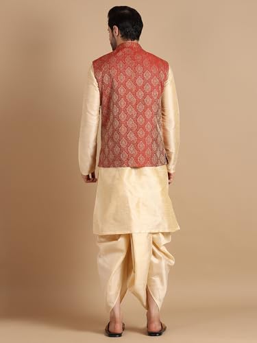 Image of Men's Silk Blend Solid Kurta Dhoti Set with Designer Ethnic Nehru Jacket