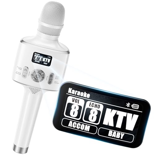 Kinglucky H100 Karaoke Microphone with Screen Karaoke Mic with Ai Vocal Remover & Voice Changer Echo Adjustment & Auto Pitch Correction 50W Speaker TWS Built-in Recording for Car Home Party