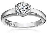 Platinum-Plated Sterling Silver Swarovski Zirconia Round Solitaire Ring (1 cttw), Size 5