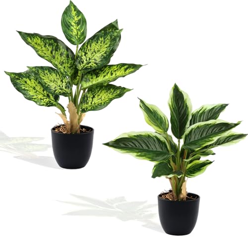 Maxmoc Kunstpflanzen Wie Echt,2 Stück Künstliche Pflanzen im Topf Zimmerpflanzen, 37cm Deko Pflanzen Künstlich Plastik Pflanze Fake Plants für Badezimmer Büro Küche Badezimmer