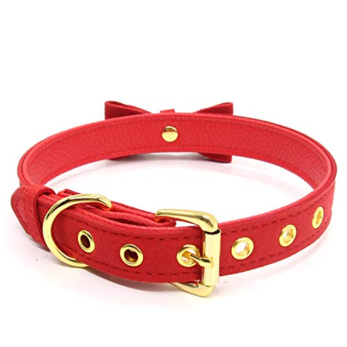 Damen PU Leder Punk Choker Kragen Halsband Halskette mit Schleife (Rot-1)