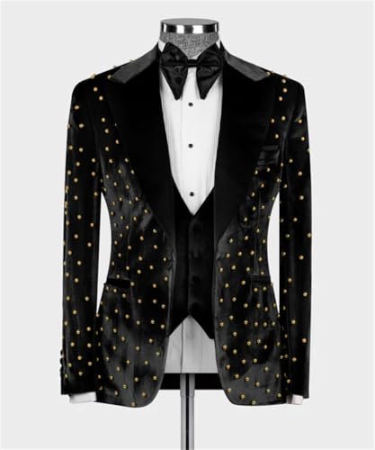 Luxury Men's Suit Velvet Tuxedo with Beads Slim 3 Piece Blazer Jacket Vest Pants Suit for Party, Prom, Wedding2