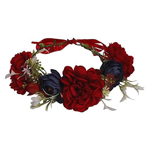 Diadema de flores ajustable para el pelo, corona de guirnalda floral con cinta para accesorios de novia, ceremonia, fiesta, festival (10)