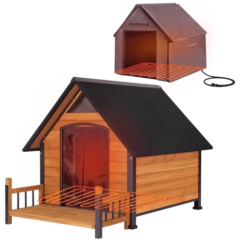 GUTINNEEN Heated Dog House Outdoor Insulated Dog Kennel with Metal Frame, Heated Pad, Insulated Liner, 33' L x 45' D x 32' H