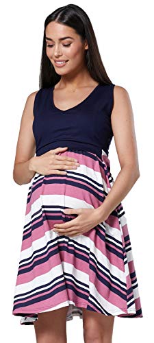 HAPPY MAMA. Para Mujer Vestido en Capas Premamá de Lactancia Sin Mangas. 685p (Armada & Oscuro Rosado Rayas, 36-38, S)