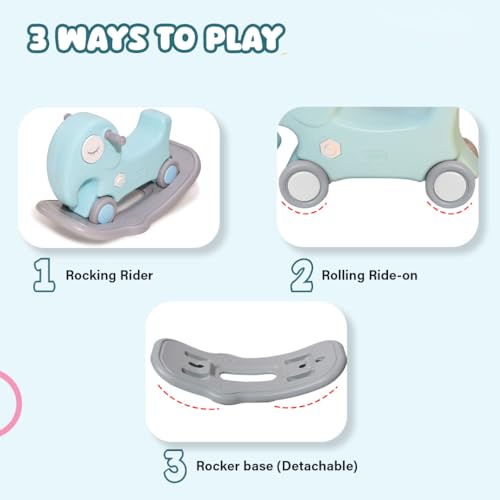 Image of PLAYGRO 3 in 1 Tusker Elephant Ride-On, Rocker Toy with Balancing Board for Kids, Toddler | Baby Rocker Ride-On Toys | Indoor /Outdoor Rider | Age-2+ Year (Blue)