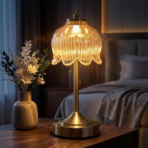 NYRWANA Flower Rechargeable Cordless Glass Table Lamp | 2000mAh B...