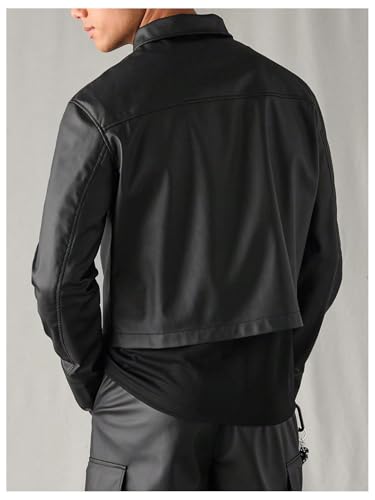 SHENHE Men's Faux Leather Jacket Zip Up Lapel Collar Cropped Motorcycle Biker Jacket3