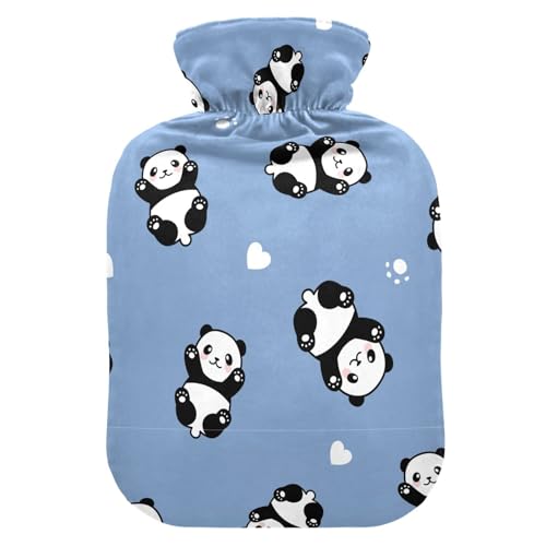 RunningBear Süße Cartoon Panda Blau Wärmflasche mit Bezug Wärmflaschen zur Schmerzlinderung Wärmflasche Wasserbeutel Heizbeutel für...