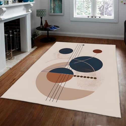180x270cm リビングルーム用洗濯機で洗える大きなラグ、抽象的な幾何学的なラインパターン、玄関、ダイニングルームの装飾用の滑り止めソフトカーペット