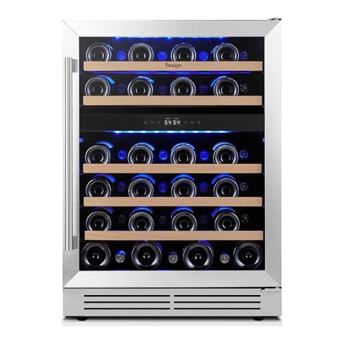Yeego 24 Inch Wine Fridge Dual Zone, 47 Bottles Wine Cool Refrigerator with Glass Door, Built-in/Freestanding/Under Counter, Perfect for Home & Kitchen